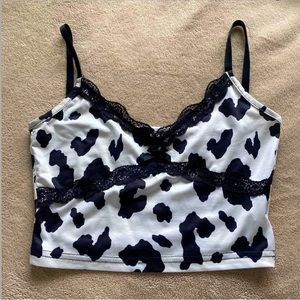 Cow print cropped tank! Lace linings